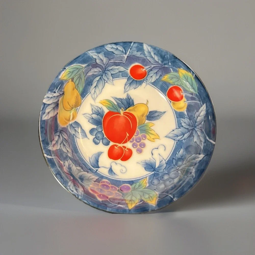 Vintage Handpainted Blue Leaves‎ Fruit Pattern Salad Bowl 8